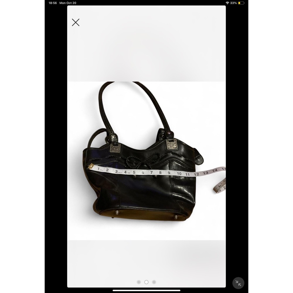 Brighton Black Leather Croc Embossed Silver Hardware Detail Satchel Bag - Picture 3 of 3
